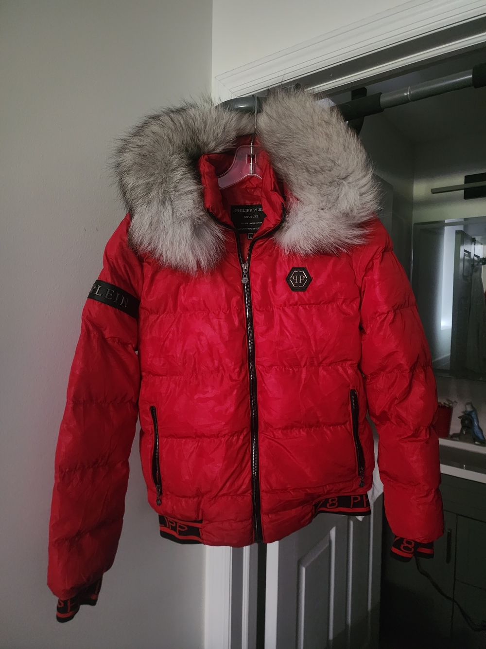Red Puffer Jacket with Detachable Faux Fur Hoodie